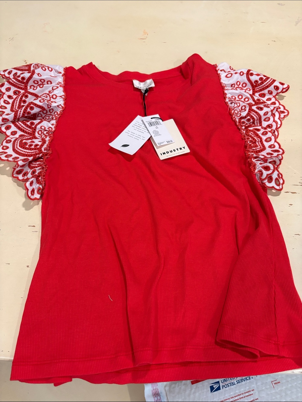 INDUSTRY Red Eyelet Sleeve Ribbed Tank Top
